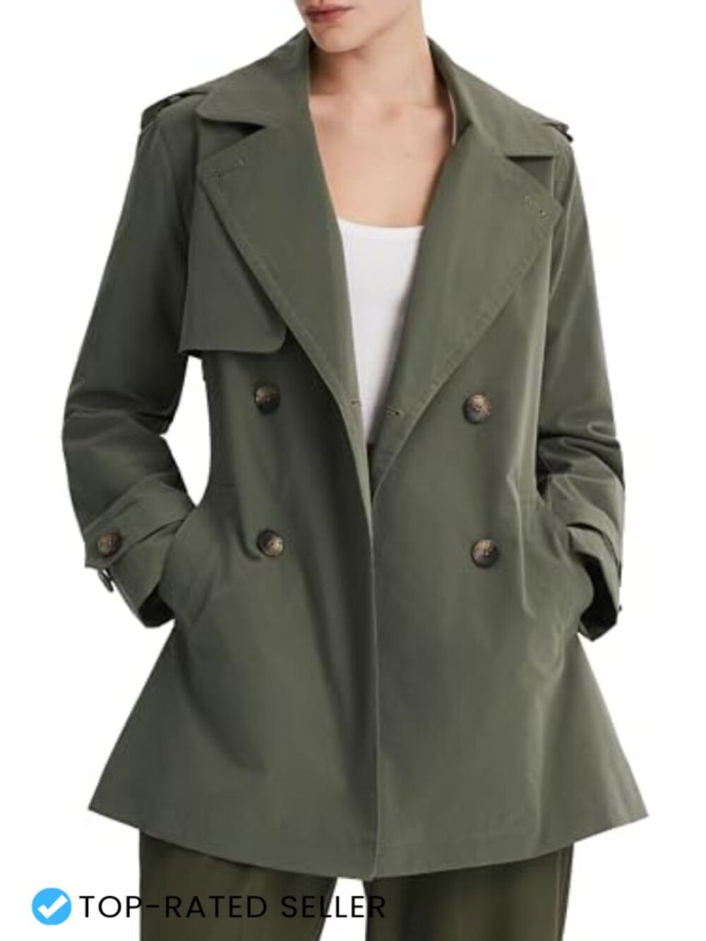 Hooded Trench Coat Mid-Length Double Breasted Water Resistant Windproof